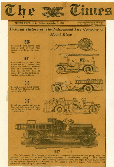 New Times article from September 1, 1922 - pictorial history of the IFCO's apparatus